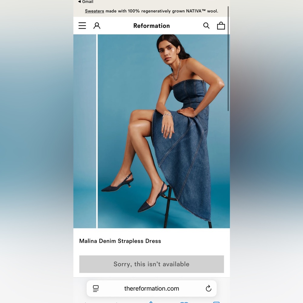 Reformation Asymmetrical Strapless Blue Dress